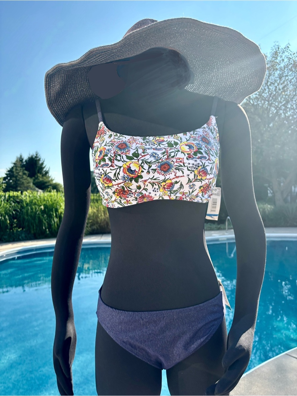 NWT Strappy back Blue Denim White Floral Bikini Set XL fit M 8 BC Cup szXL M L